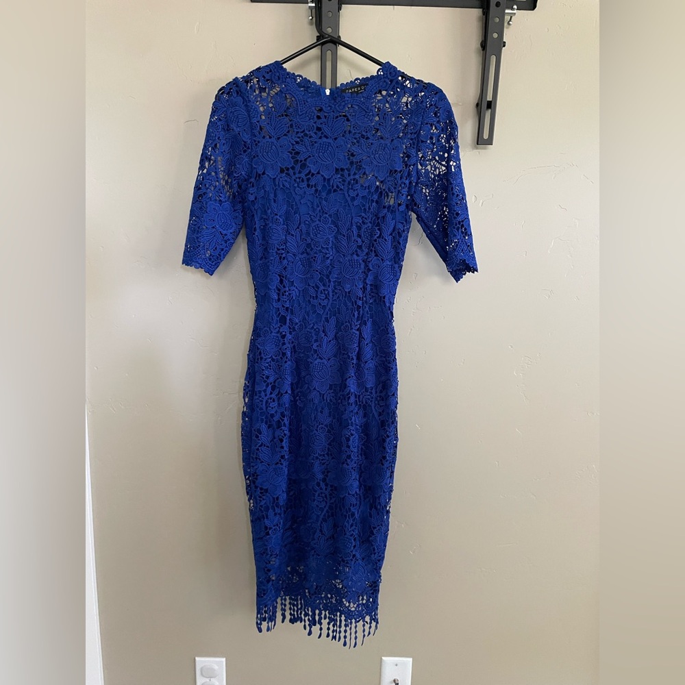 Paper Doll Blue Sheath Dress 3/4 Sleeve Crew Neck